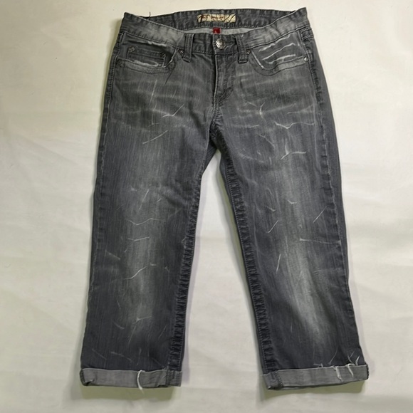 BKE Shorts Women’s Size 27 Starlite Grey Denim Rolled Cuff Jeans Clam Diggers - Picture 1 of 8
